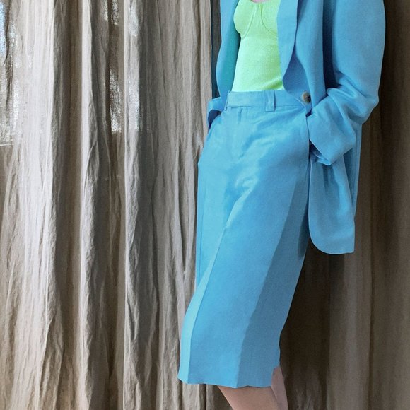 ZARA Turquoise Linen Blend MIDI BERMUDA SHORTS Size M, L